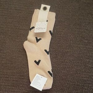 Free People Beige Socks with Black Heart Motif